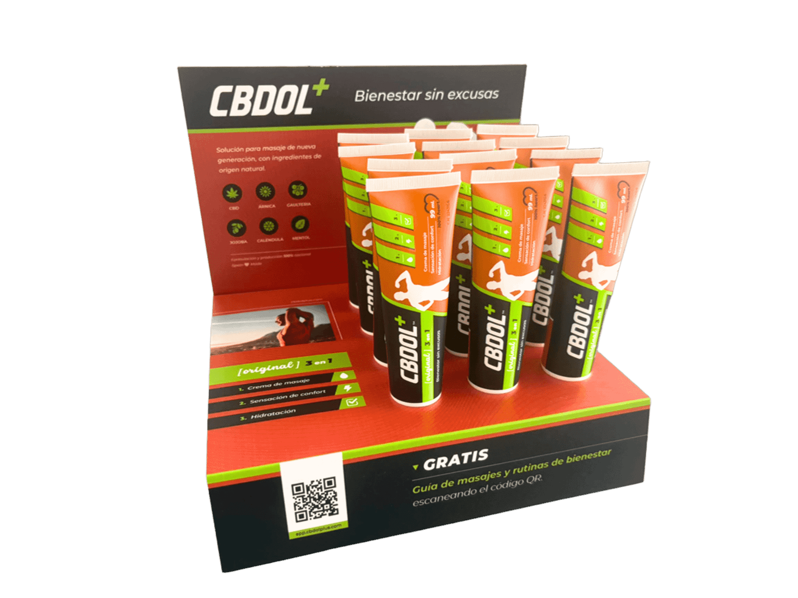 Expositor CBDOL PLUS con envases para el punto de venta profesional